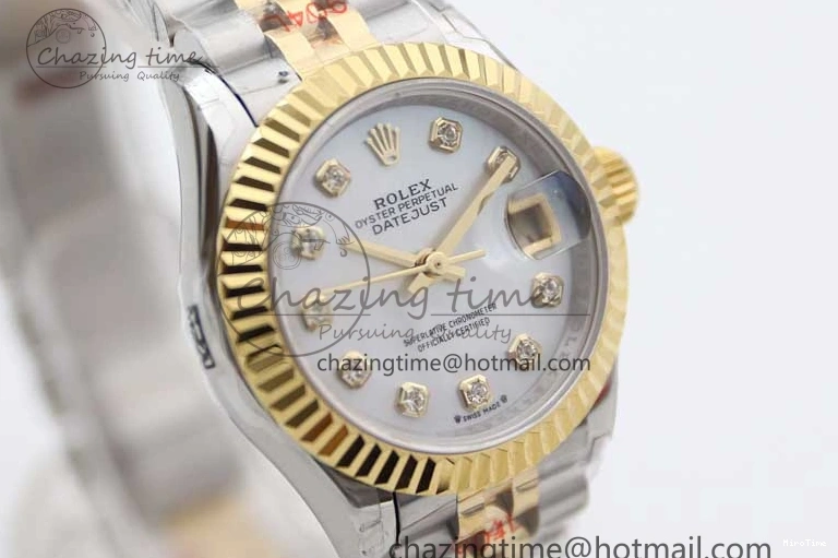 MiroTime 0105 Datejust 28mm 279179 SS YG TWF Best Edition White Diamonds Markers Dial on SS YG Jubilee Bracelet NH SunProtective 2144
